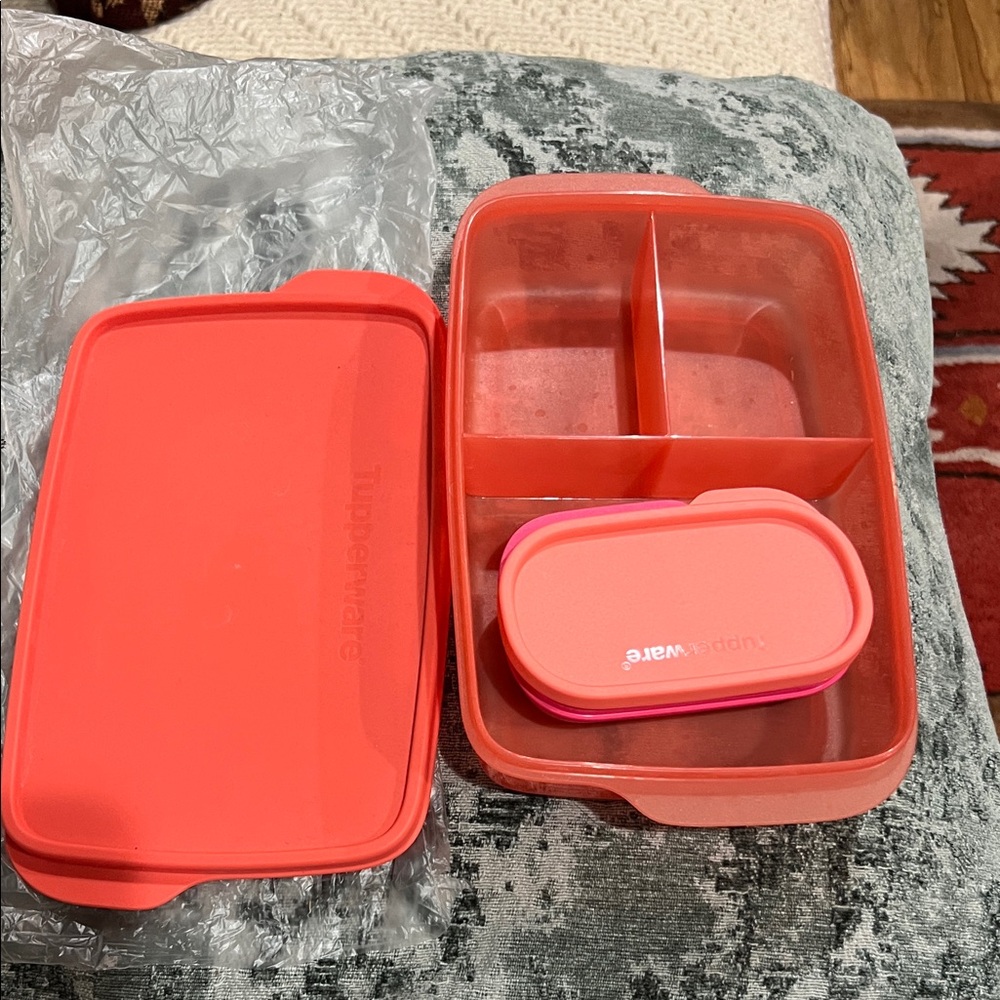 Tupperware Coral and Pink Food Storage Set